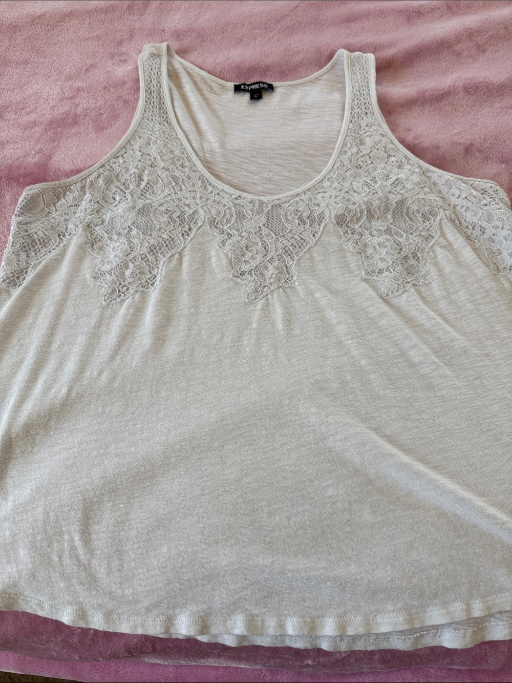 Express White Lace Yoke Tank Top - Picture 3 of 8